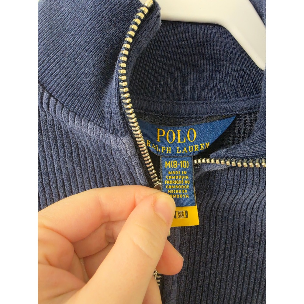 Polo Ralph Lauren Kids Navy Corduroy Quarter Zip Pullover Sweater Size M 8-10 - Picture 3 of 5
